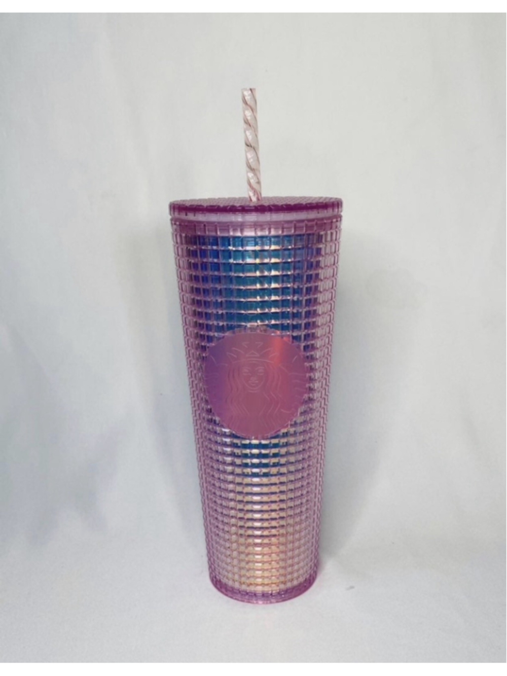 New Starbucks 2020 Iridescent Pink Grid Disco Holiday Cold Cup Tumbler 24oz.